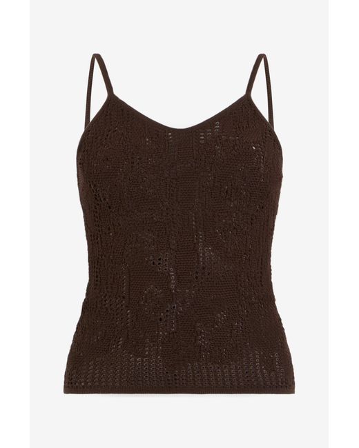 Roberto Cavalli Brown Crochet-Effect Top With Straps