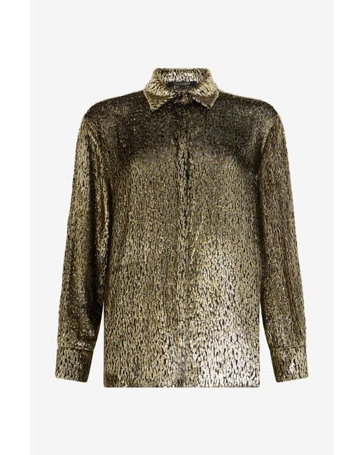 Roberto Cavalli Green Leopard Lamé Shirt