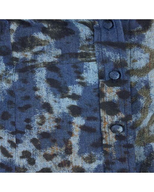 Roberto Cavalli Blue Cotton Shirt With Jaguar Skin Print