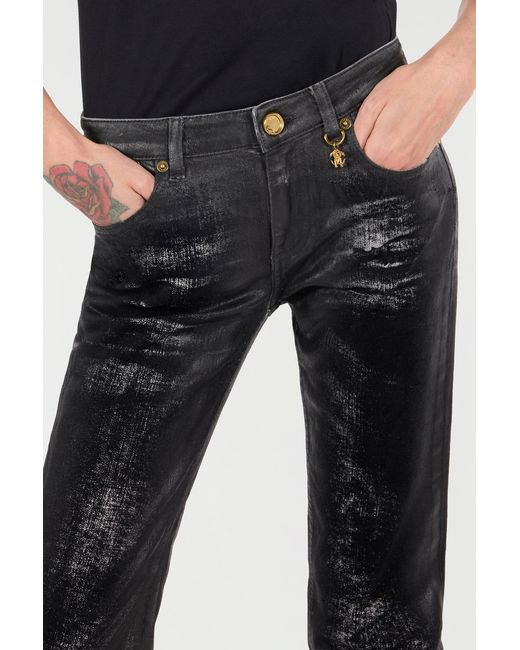 Roberto Cavalli Black Distressed-Effect Python Skin Jeans