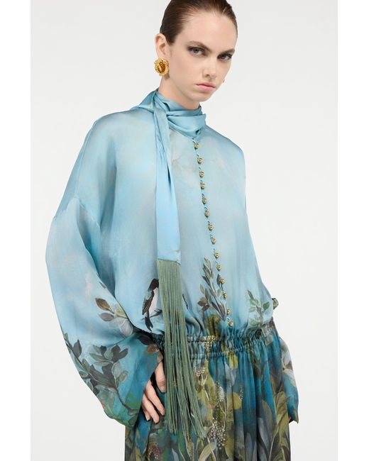 Roberto Cavalli Blue Silk Dress With Eden Print