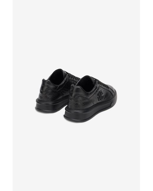 Roberto Cavalli Black Snake-Embossed Sneaker With Monogram Rc