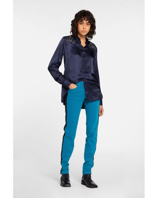 Roberto Cavalli Blue Just Cavalli Crochet-Stripe Jeans