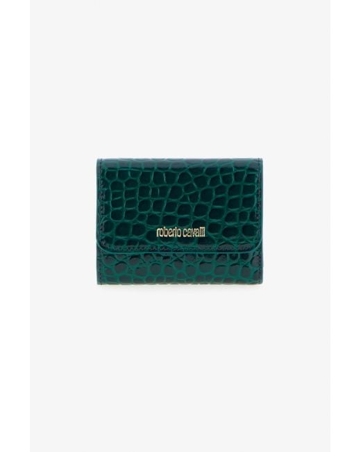 Roberto Cavalli Green Crocodile-Print Wallet