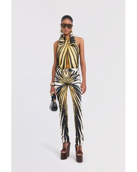 Roberto Cavalli White Ray Of Print Trousers Jeans