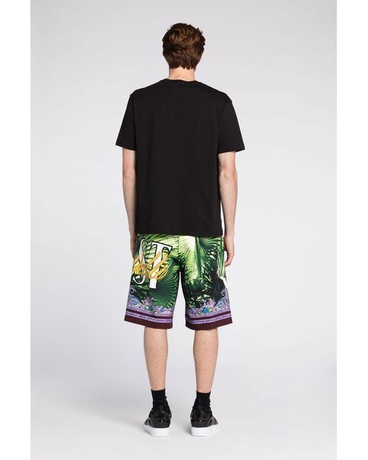 Roberto Cavalli Black Just Cavalli Palm-Print Cotton T-Shirt for men