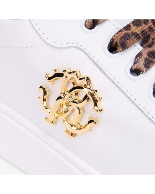 Roberto Cavalli Multicolor Weiße Sneaker Mit Leoparden-Print Und Rc Monogramm