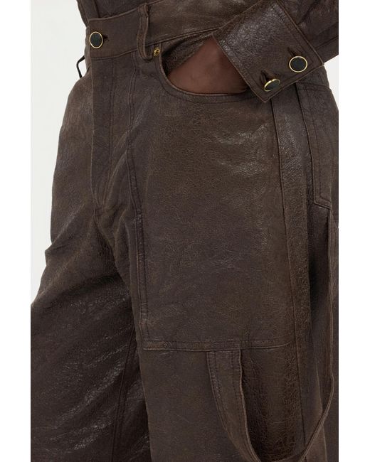 Roberto Cavalli Brown Dark Genuine Leather Pants