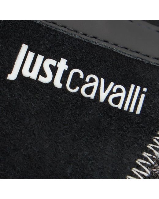 Roberto Cavalli Black Schwarze Sneaker Mit Jaguar Skin-Einsatz Und Glitzer