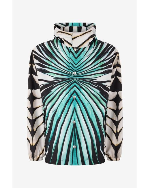 Roberto Cavalli Green Ray Of Sea Print Bomber for men
