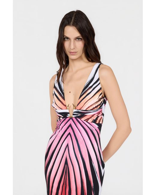 Roberto Cavalli Red Ray Of Paradise Print Midi Dress