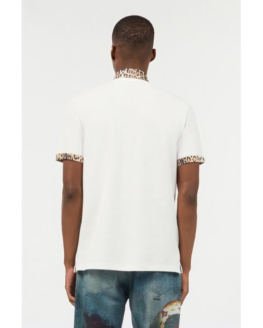 Roberto Cavalli White Jaguar Skin Detail Polo for men