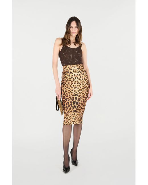 Roberto Cavalli Natural Pencil Skirt With Jaguar Skin Print