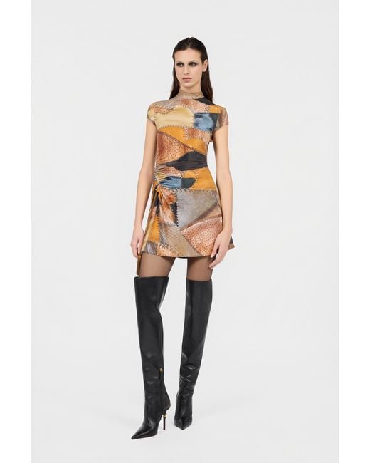 Roberto Cavalli White Mini Dress With Patchwork Print