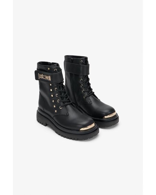 Roberto Cavalli Black Combat Boots With Logo
