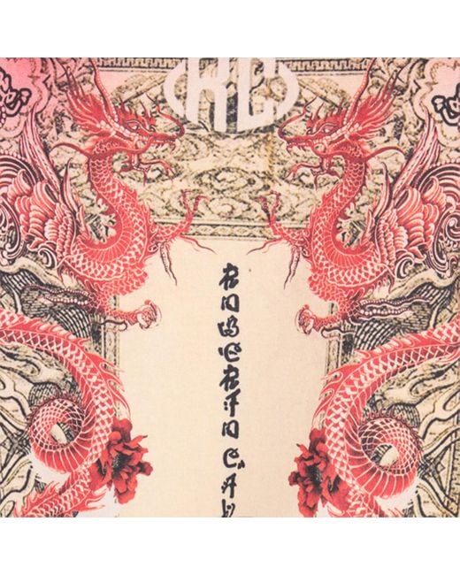 Roberto Cavalli Red Mottled Effect T-Shirt With Dragons And Logo for men