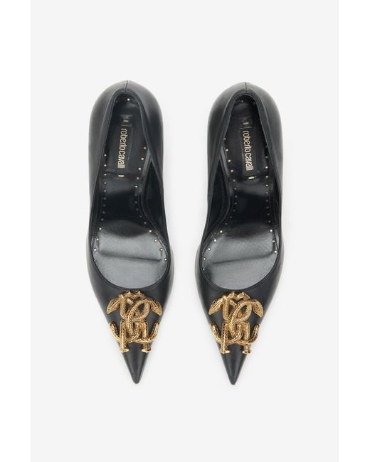 Roberto Cavalli Black Pumps Mit Monogram Mirror Snake