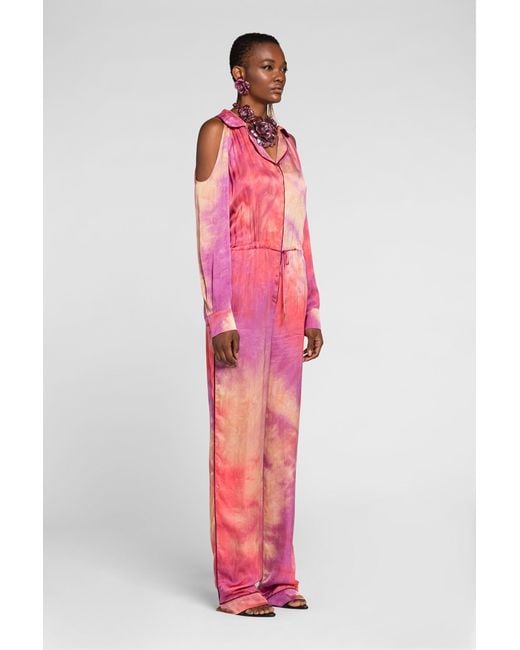 Roberto Cavalli Pink Tie-Dye Drawstring Jumpsuit