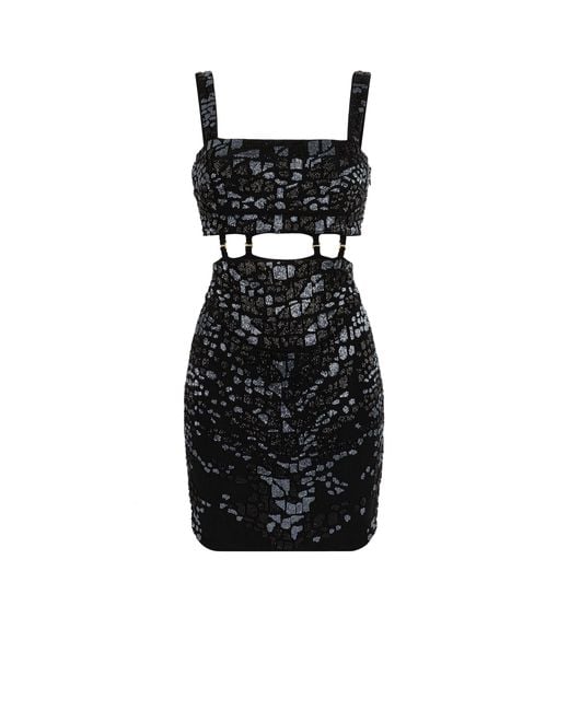 Roberto Cavalli Black Leopard Bead-Embellished Mini Dress