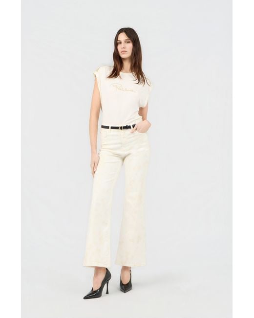 Roberto Cavalli White Ivory T-Shirt With Logo And Embellishments