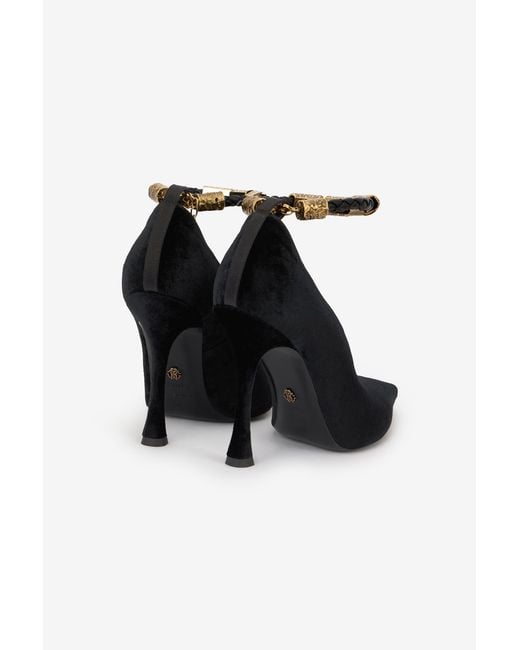 Roberto Cavalli Black Velvet Stiletto Heels With Jewel Anklet