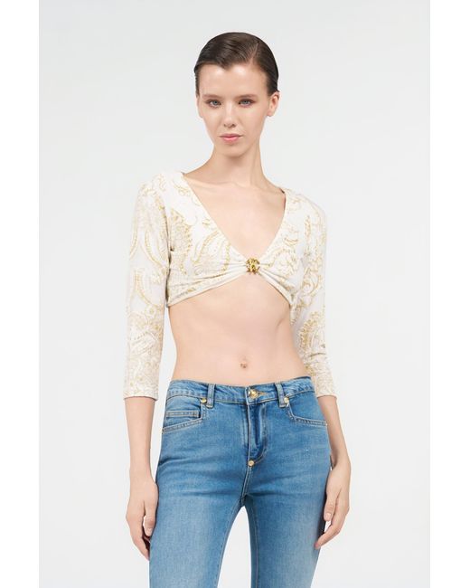 Roberto Cavalli Natural Ornamental Print Top