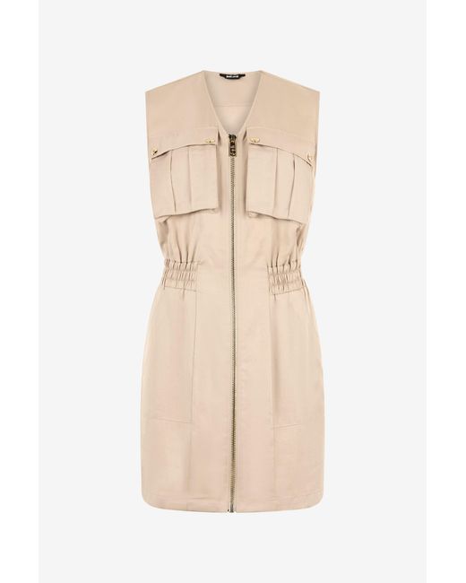 Roberto Cavalli Natural Mini Dress With Utility Pockets