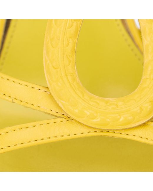 Roberto Cavalli Yellow Leather Sandals With Snake Detail