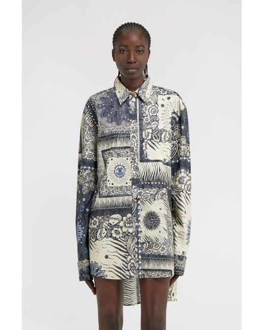Roberto Cavalli Gray Bandana Print Dress Shirt