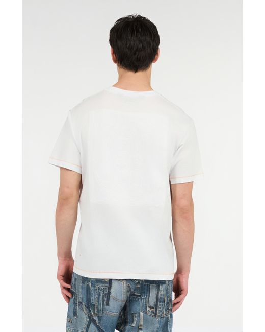 Roberto Cavalli White T-Shirt With Jc Monogram And Contrasting Topstitching for men