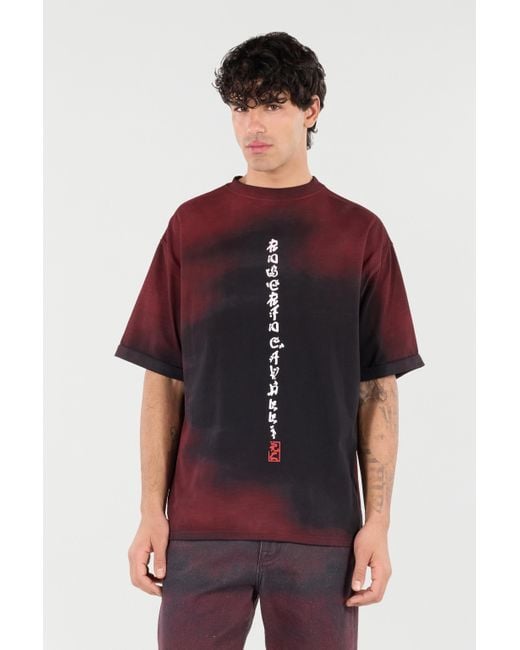 Roberto Cavalli Red Mottled Effect T-Shirt With Dragons And Logo for men