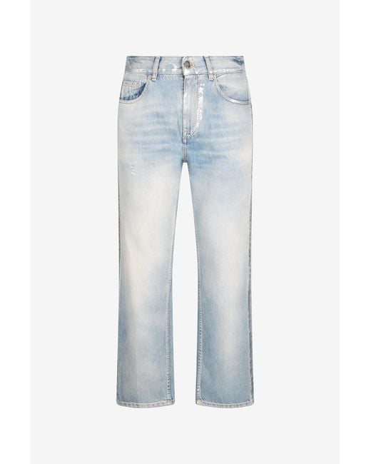 Roberto Cavalli Blue Light Wash Jeans With Monogram Rc for men