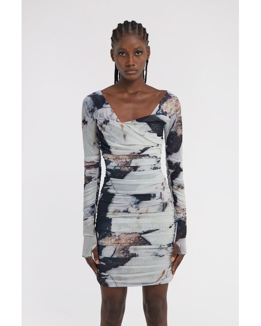 Roberto Cavalli Gray Marble Print Dress