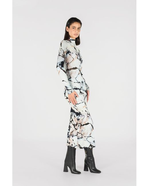Roberto Cavalli White Long Dress With Marble Print
