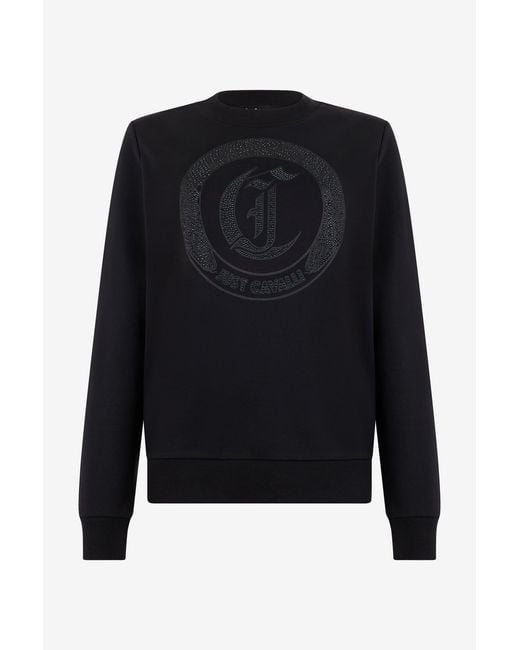 Roberto Cavalli Blue Cotton Sweatshirt With Jewel Logo