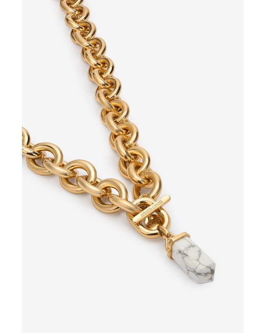 Roberto Cavalli White Chain Necklace With Stone Pendant