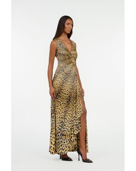 Roberto Cavalli White Long Dress With Jaguar Skin Print