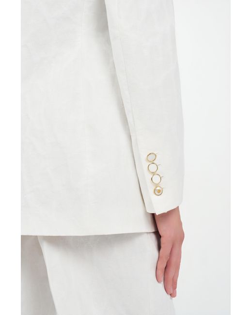 Roberto Cavalli Natural Cotton Jacquard Blazer With Leopard Print