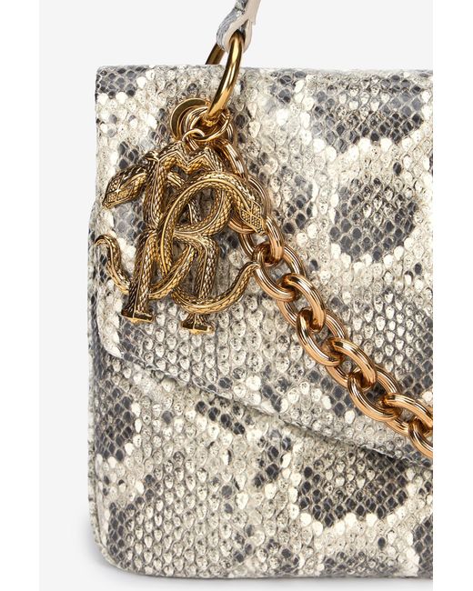 Borsa A Spalla Roccia Con Stampa Python di Roberto Cavalli in White