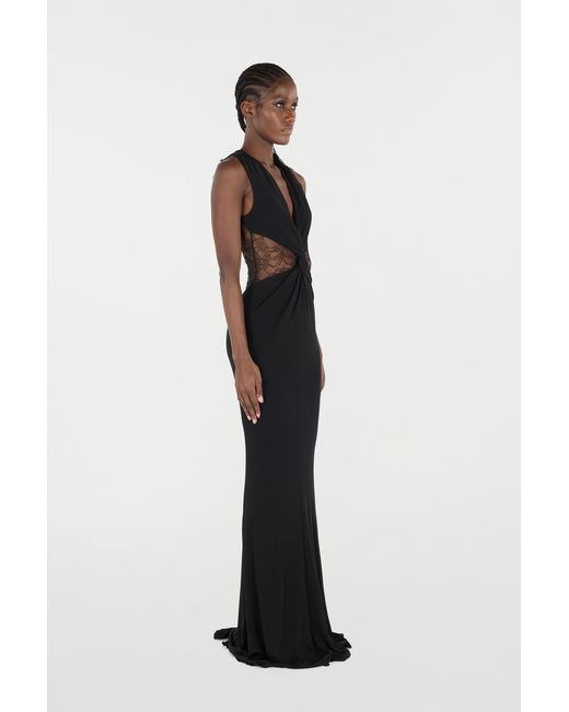 Roberto Cavalli Black Extra-Long Dress With Lace