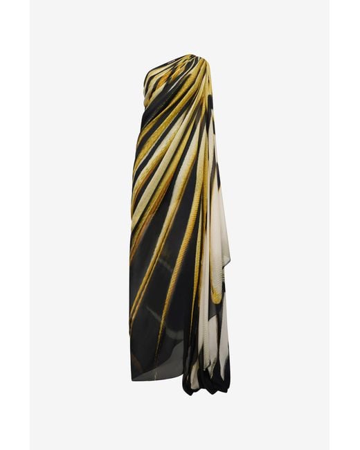 Roberto Cavalli White Ray Of Print Silk Maxi Dress