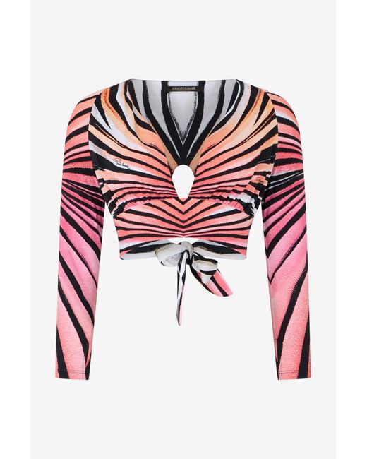 Roberto Cavalli Red Ray Of Paradise Print Crop Top