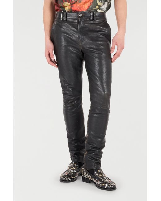 Roberto Cavalli Black Genuine Leather Pants for men