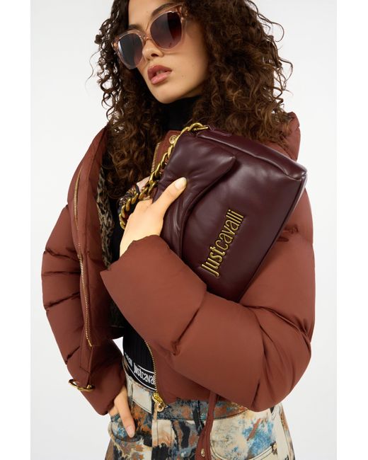 Roberto Cavalli Purple Just Cavalli Burgundy Shoulder Bag With Chain And Scarf