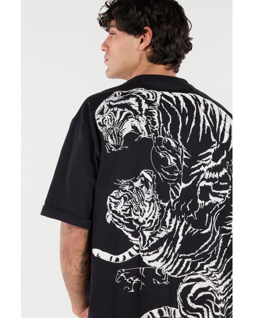 Roberto Cavalli Black Cotton T-Shirt With Tigers And Logo for men