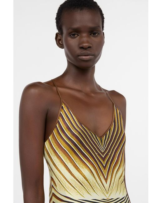 Roberto Cavalli Metallic Long Silk Dress With Iside Print