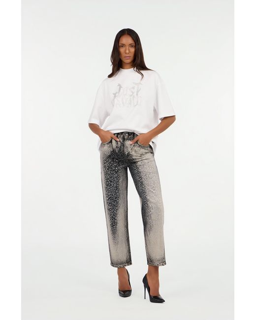 Roberto Cavalli Gray Jeans With Faded Effect And Rhinestones