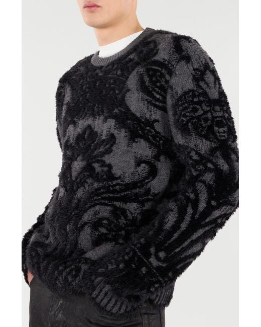 Roberto Cavalli Black Sweater With Plush Brocade Pattern for men