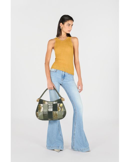 Roberto Cavalli Green Hobo Roar Bag Mit Patchwork