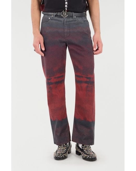 Roberto Cavalli Red Jeans With A Mottled Print Effect for men